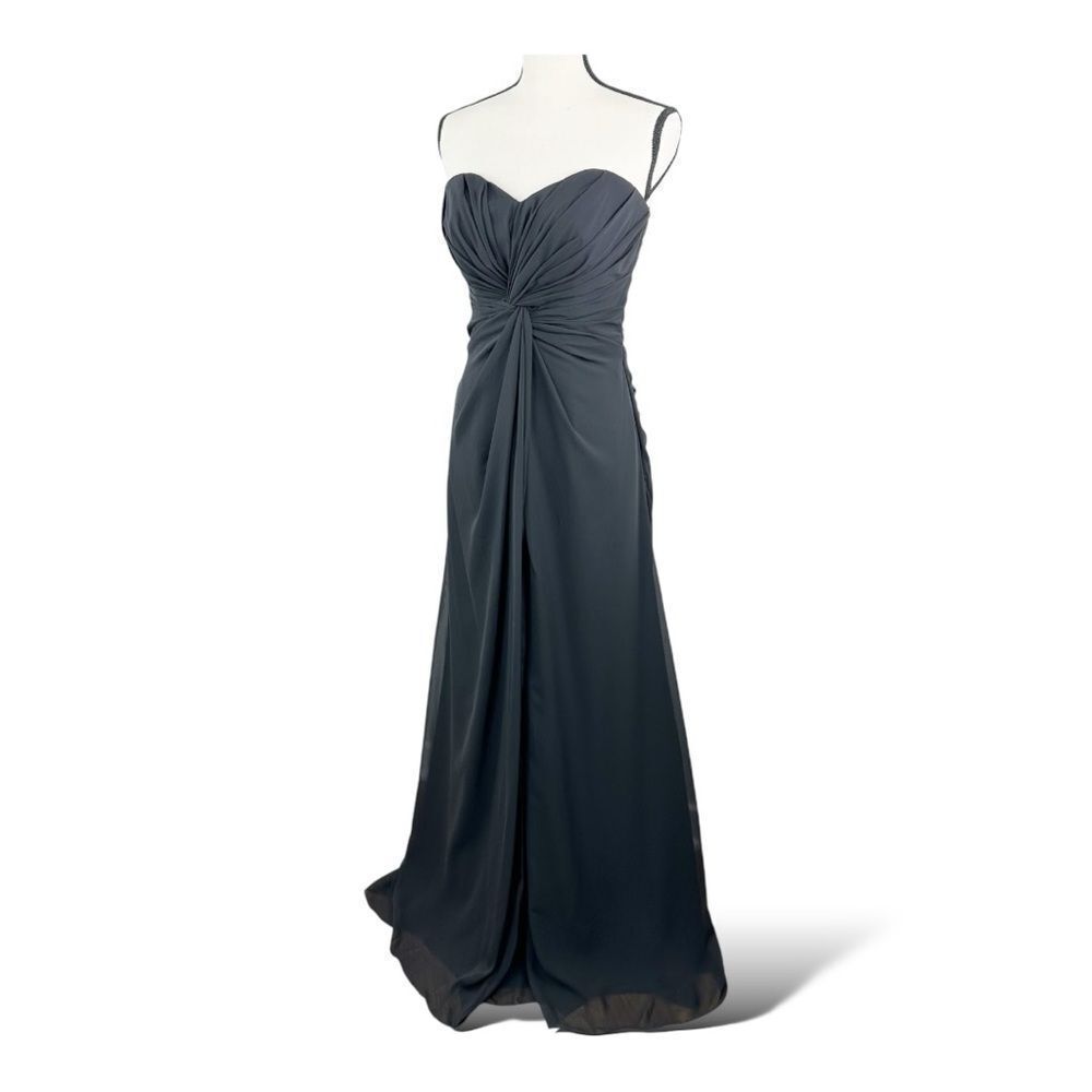 Strapless Mori Lee Black Chiffon Overlay  Gown w/Flattering Pleating Sz 8